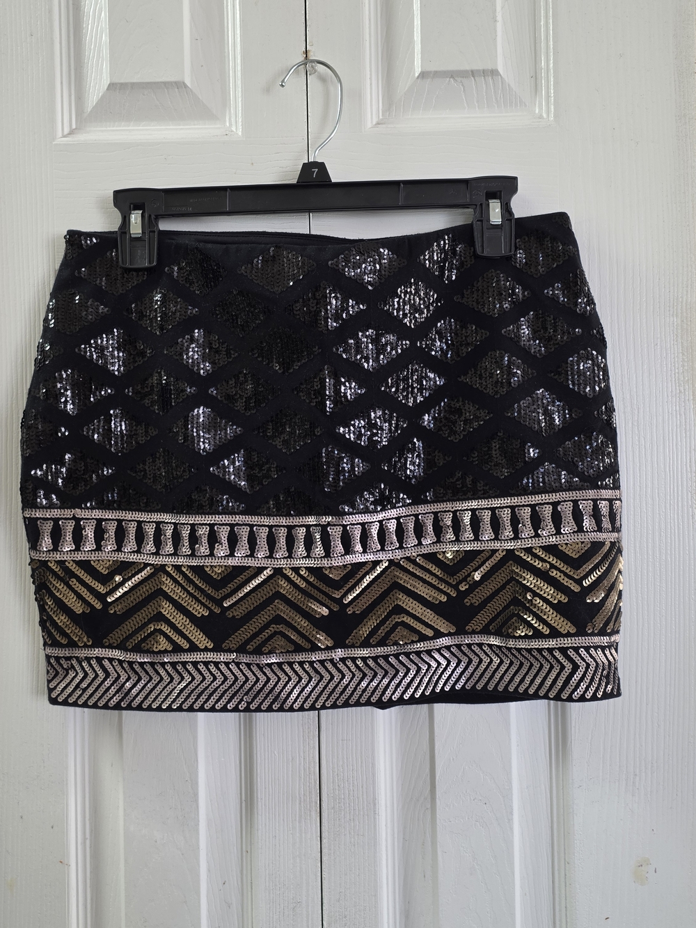 Express Black Sequin Mini Skirt with Black & Gold Trim